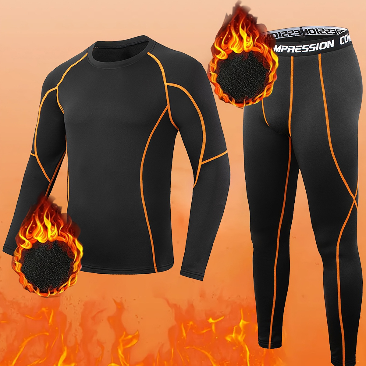 Compression Long Pant - Winter Mens Fleece Athletic 2 Piece