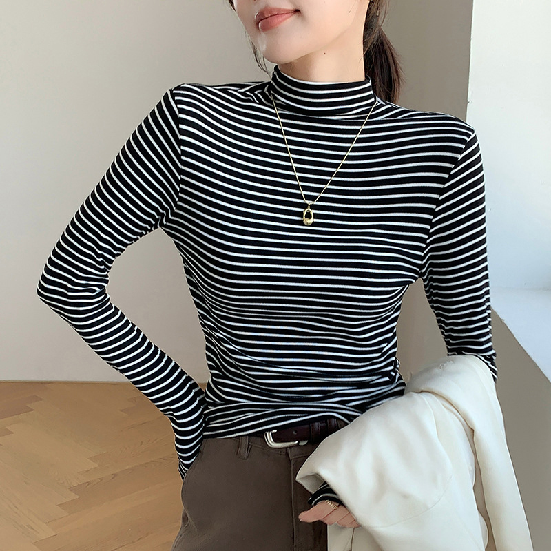 Base Layer Top - Classic Striped Women Mock Neck Top