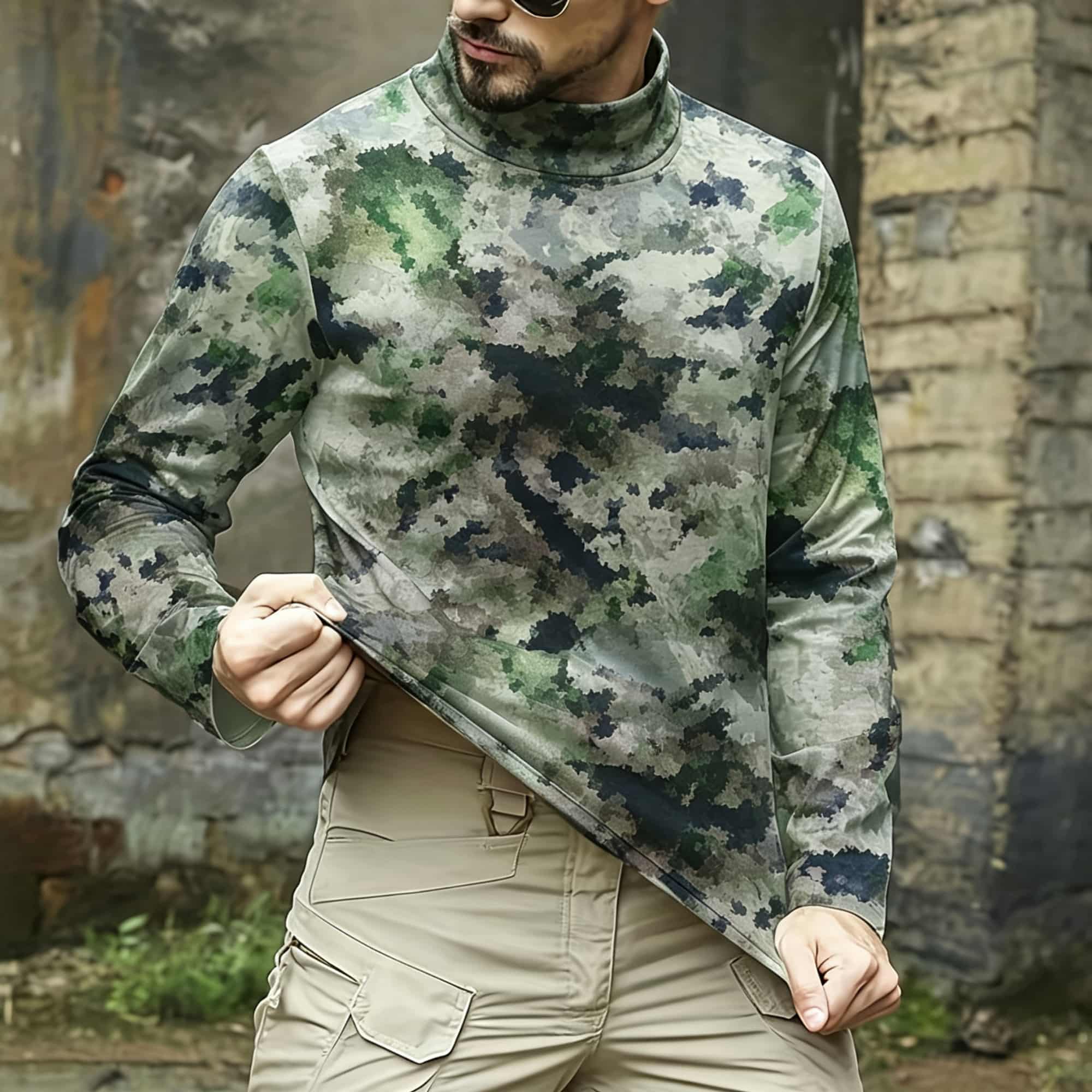 Men Tactical Camouflage Print  - Base Layer Top review and price