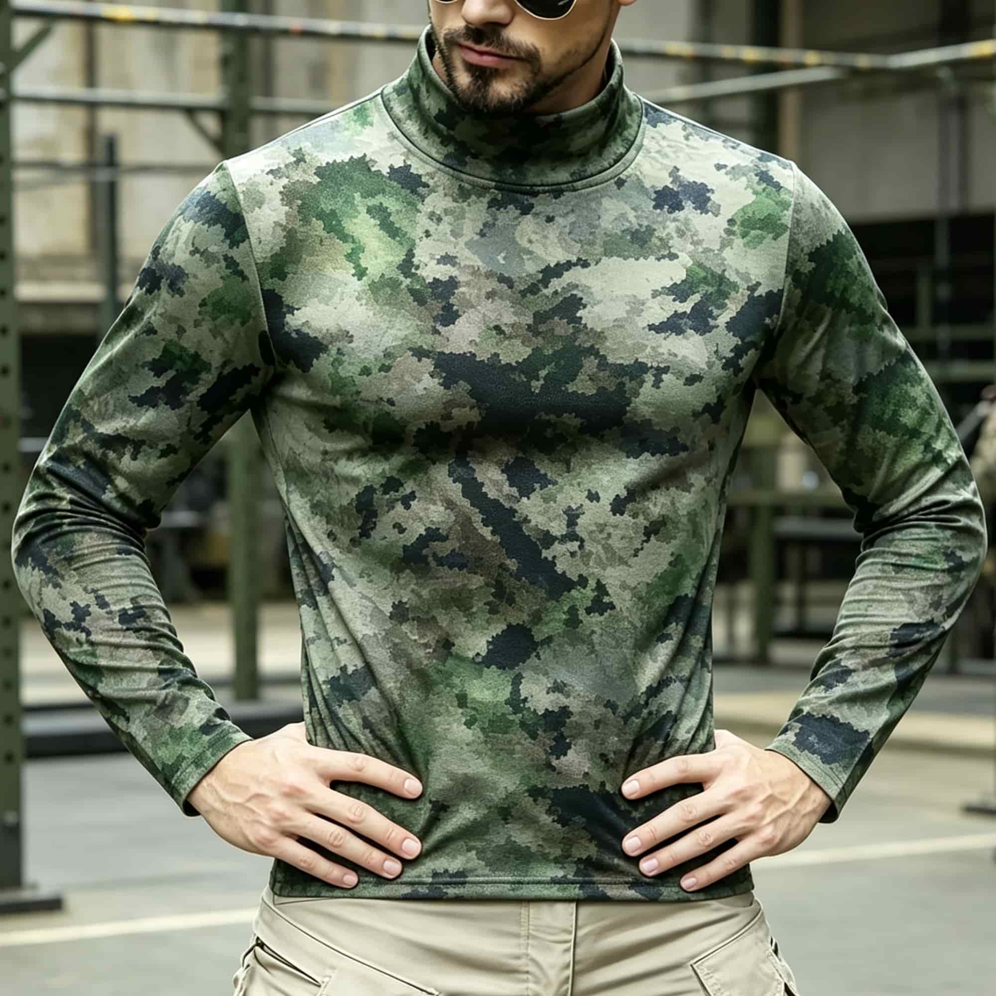Men Tactical Camouflage Print  - Base Layer Top review and price