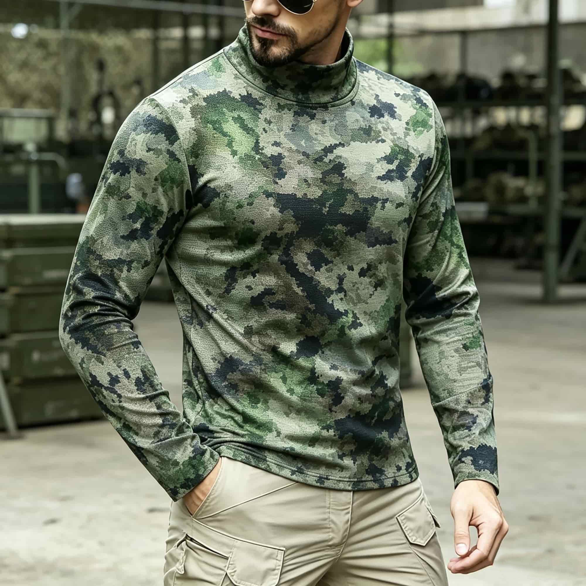 Men Tactical Camouflage Print  - Base Layer Top review and price